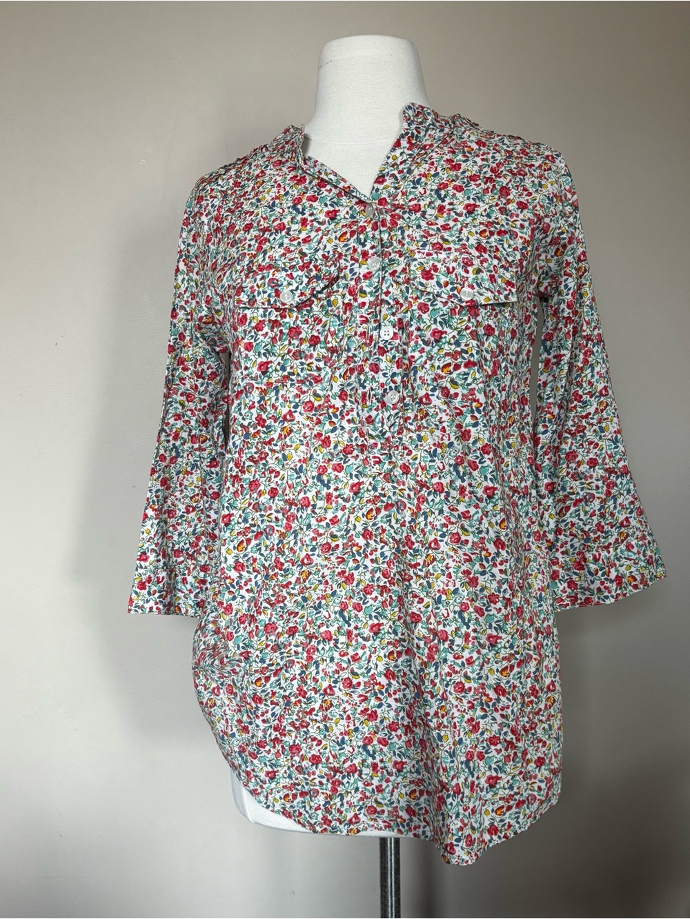 Floral Long Sleeve Tunic Dress - Red Multi